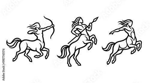 Set of Centaur Line Drawings