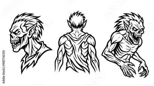 Fearsome Vampire Creature Set in Line Art Style