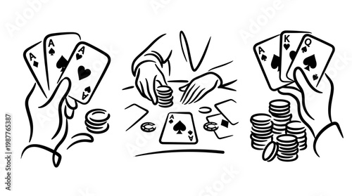 Black and White Poker Game Line Art