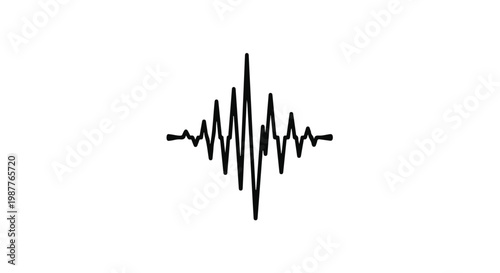 Audio waveform shows a black sound frequency signal centered on a pure white background with ample copy space.