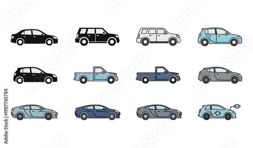 Color Cars Icon Set Collection of Transportation Vehicles Vector