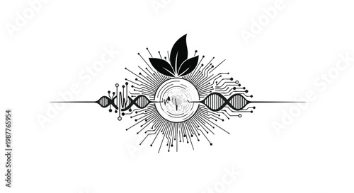 Circuit board pattern integrated with leaves illustrates the fusion of modern technology and nature.