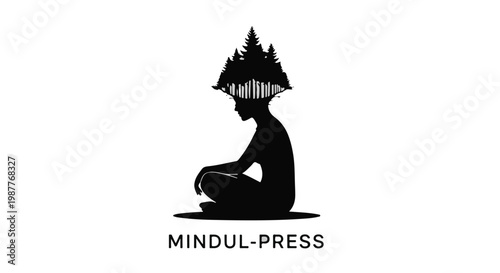 Person sits in a meditative pose with a forest growing from their head to symbolize mental clarity and connection to nature.