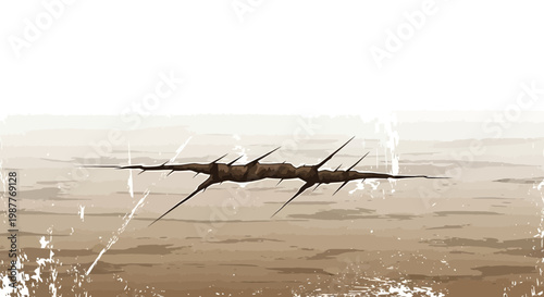 Abstract Spiky Object Floating in a Desolate Landscape