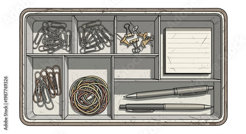 Desk Organizer with Office Supplies: Paperclips, Rubber Bands, Pens, Sticky Notes