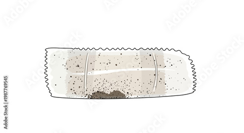 Roll of dirty toilet paper with brown stains, hand-drawn illustration