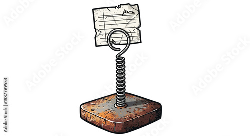 Rustic memo holder with torn paper on spring