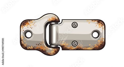 Rusty metal hinge with screws on white background
