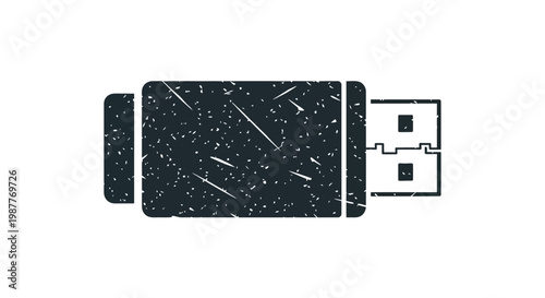 USB flash drive icon with grunge texture, isolated on white background.
