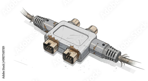 Vintage video game controller splitter cable on white background