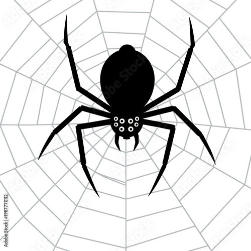 Black Spider Silhouette on Web Vector Illustration for Halloween and Nature Design