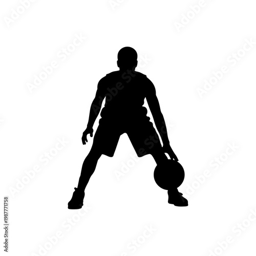 Solid black silhouette of a player holding ball low ready to dribble Vector illustration