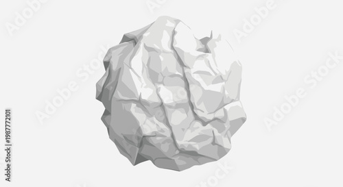 Realistic 3D illustration of a crumpled ball of white paper with numerous folds and sharp shadows for business concepts.
