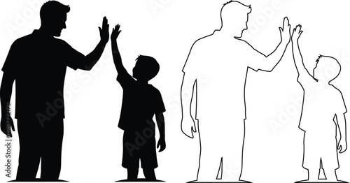 Father giving high five to small child silhouette illustration
