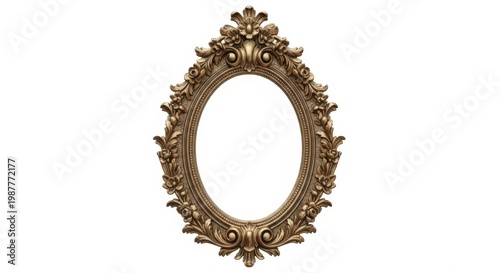 Elegant ornate oval golden frame with floral and acanthus leaf motifs.