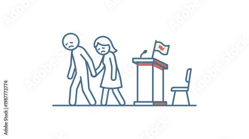 Sad Couple Leaving Podium with National Flag