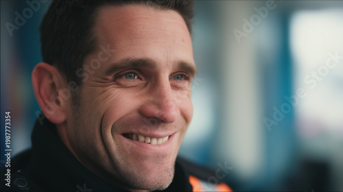 Smiling man with pleasant look in his eyes