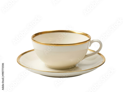 Bilde på lerret Elegant off-white porcelain teacup and matching ceramic saucer with a refined go