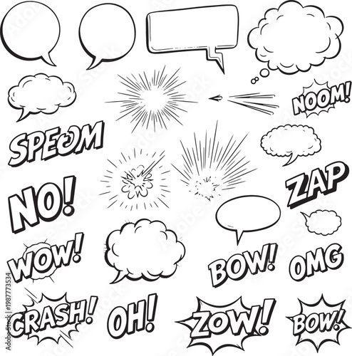 Set of comic book speech bubbles and sound effects 