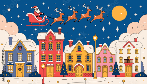 Christmas village, winter town, Santa's sleigh, holiday houses