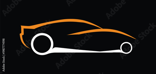 Sleek sports car silhouette with dynamic orange and white accents, representing speed and modern automotive design, isolated on transparent background
