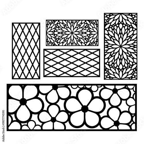 Geometric Jali Pattern Silhouette Vector Set for Islamic Window and Decorative Laser Cut Designs