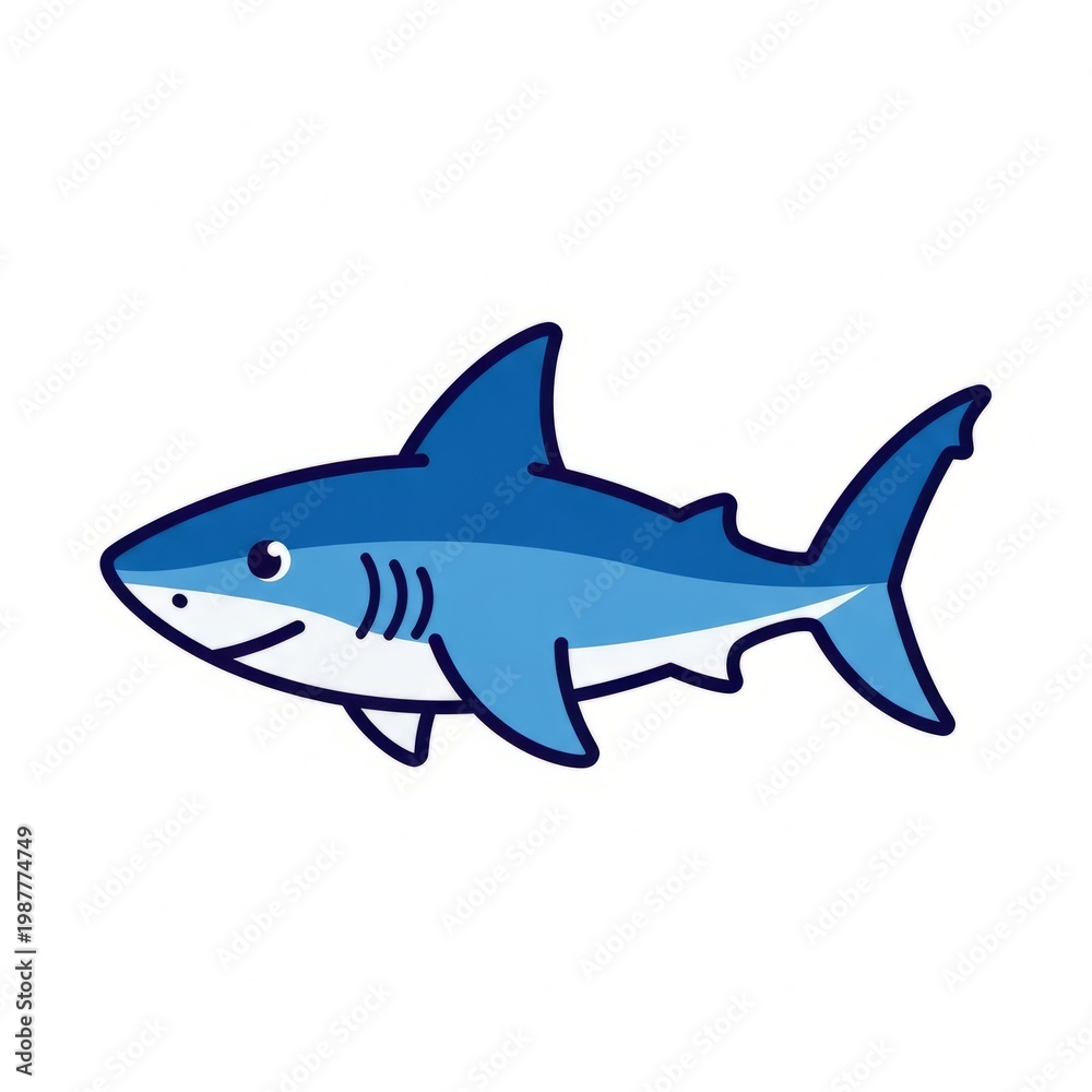 Fototapeta premium Shark flat vector illustration isolated on white background. Ocean predator animal suitable for marine, wildlife, sports, and branding themes.
