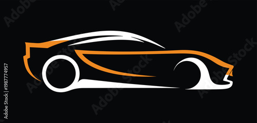 Sleek modern sports car silhouette with dynamic orange and white accents, representing speed and luxury, isolated on transparent background