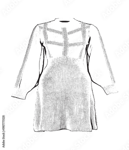 Geometric Panel Ribbed Knit Fit-and-Flare Mini Dress