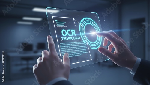OCR : Hands Interacting with Futuristic Digital Screen.