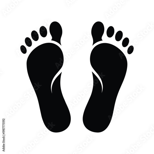 Black footprint silhouette vector icon, human feet print symbols, minimalist barefoot sole marks for health and podiatry branding