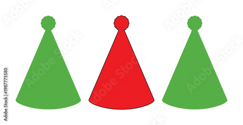 Minimalist board game pawns in red and green colors, flat vector game pieces for tabletop strategy, simple cone shaped player icons