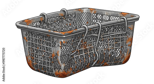 Damaged Rusty Shopping Basket