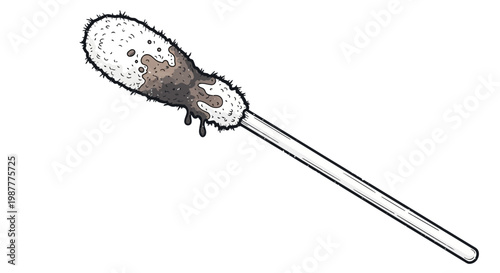 Dirty Cotton Swab with Brown Smear and Drops