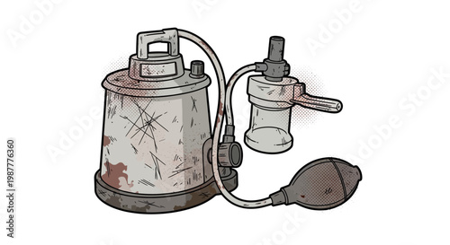 Vintage medical device, retro anesthetic machine, cartoon illustration
