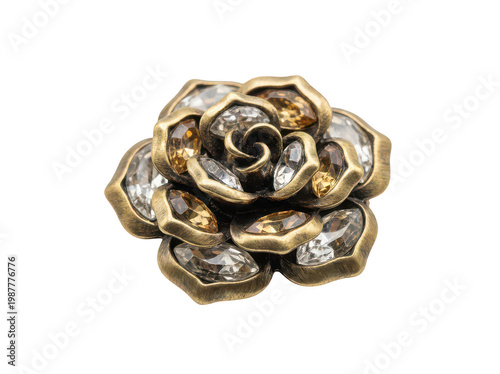 Fotografie Exquisite antique gold-tone flower brooch featuring faceted diamond-like gemston