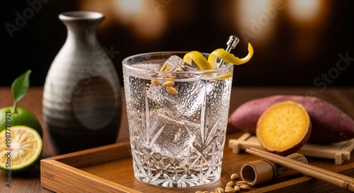 Japanese shochu in cut-glass ochoko cup