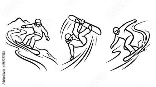 Snowboarders Executing Tricks on Snowy Slopes