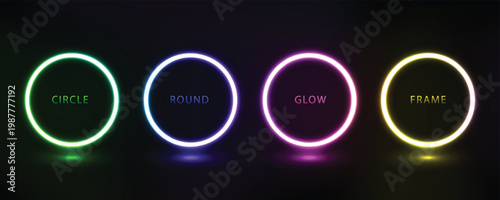 Neon rings with text a vibrant and colorful abstract digital art composition