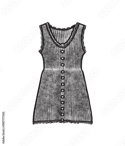 Minimalist Ribbed Knit V-Neck Button-Down Sleeveless Dress Illustration