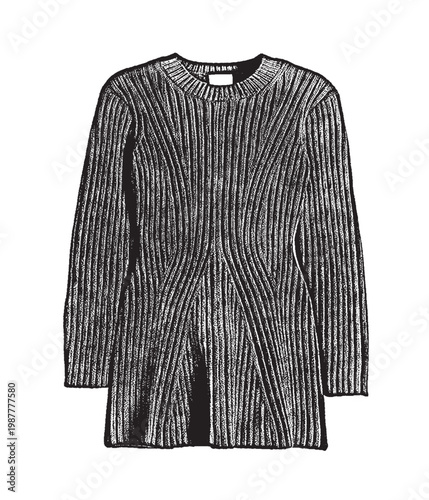 Minimalist Ribbed Knit Fit-and-Flare Sweater Dress Illustration