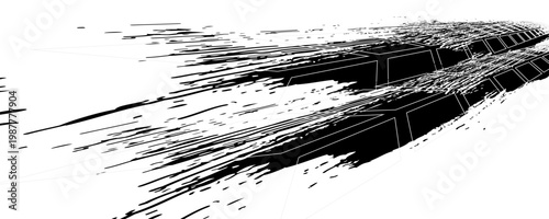 Tire tread marks, drift, motorsport, motocross, rally, tread mark with skid, grinding, splash effect.