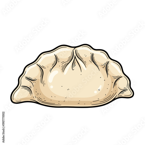 Single folded dumpling in clean hand-drawn vector illustration