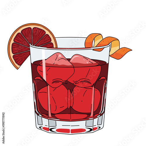 Blood orange Negroni in elegant vector illustration with Italian aperitivo theme
