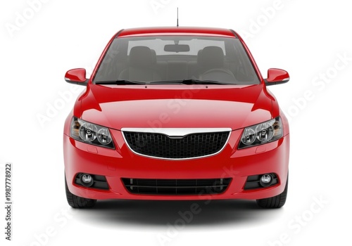 Front view of a red sedan car isolated on white background