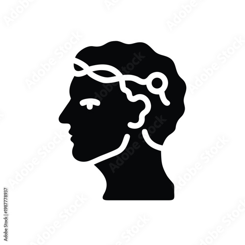 Classic profile silhouette of an ancient Roman or Greek leader adorned with a laurel wreath, symbolizing power and legacy