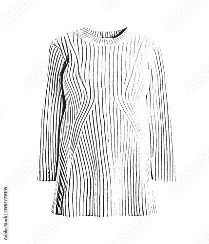 Long-Sleeve Ribbed Knit A-Line Dress with Chevron Patterning