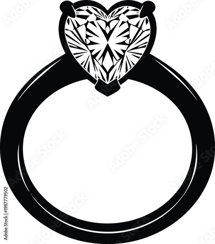 Heart Shaped Diamond Ring Isolated on White