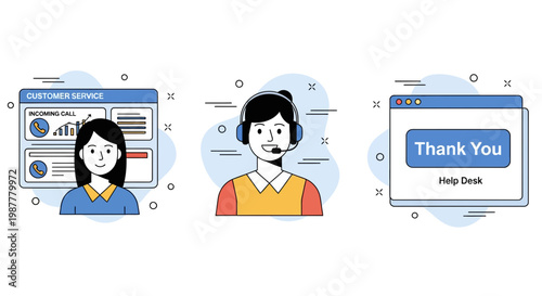 Professional customer service support team helping clients online with headsets providing excellence through technical help desk