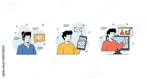 Business team professional staff providing omnichannel customer care via phone mobile computer web email service